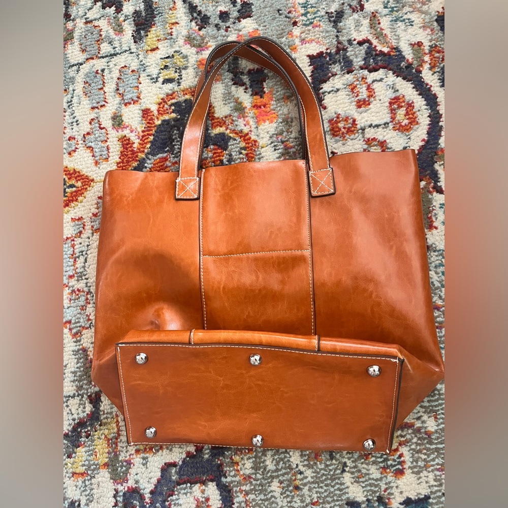 Caramel brown leather tote